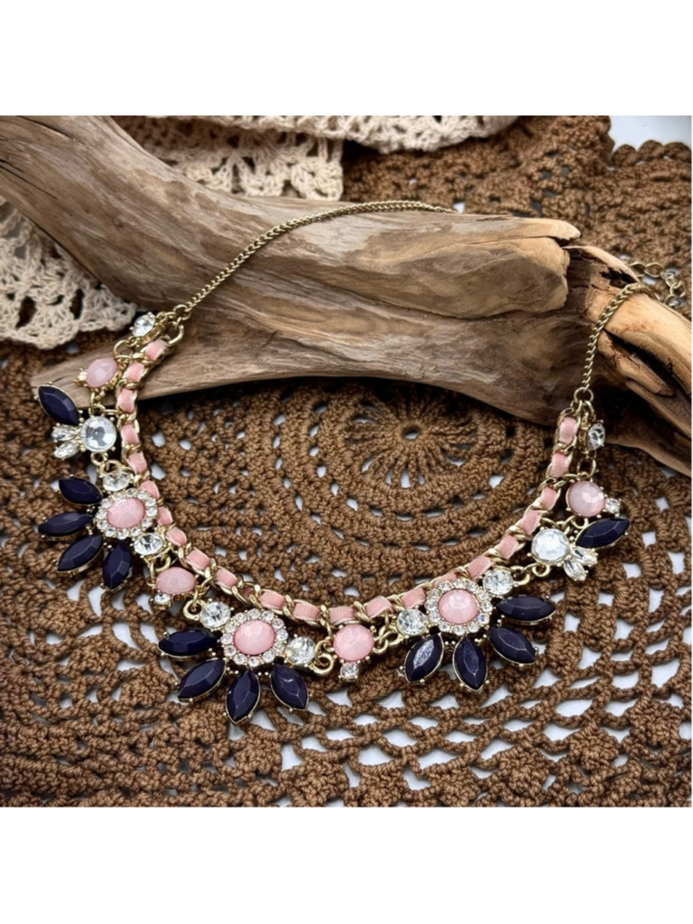 Liz Claiborne Rhinestone Renaissance Baroque Style Necklace 14”,3” - Picture 4 of 8